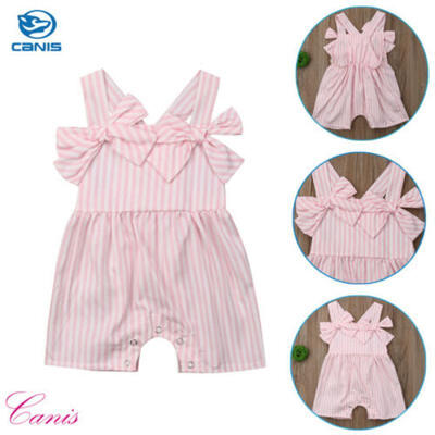 

Toddler Baby Girl Jumpsuit Bodysuit Romper Striped Bowknot Trousers Outfits 0-3Y