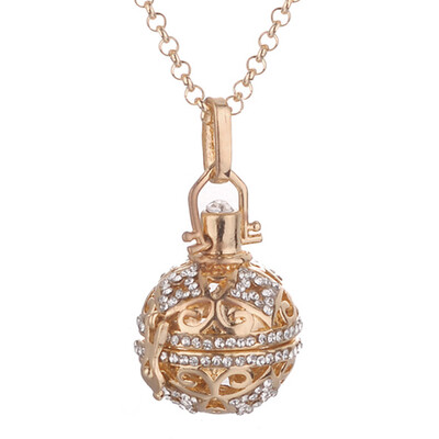 

Vintage Crystal Ball Hollow Lantern Fragrance Cage Necklace Collarbone Chain Cage Locket Chime Pendant Necklace Gift
