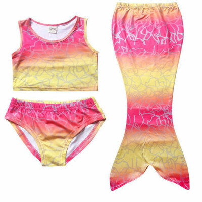 

Kid Girls Mermaid Tail With Monofin Swimwear Set Costumes Swimsuit Flippers