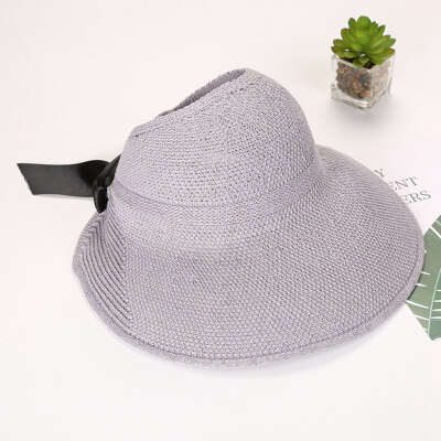 

Women Fashion Summer Straw Hats Ladies Wide Brim Stylish Black Bow Sun Hat