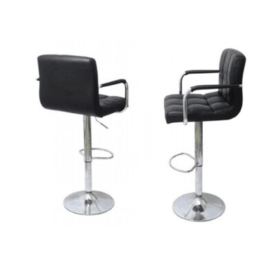 

Set of 2 Bar Stools Adjustable Swivel Pub Chair Pu Leather Backrest & ArmRest
