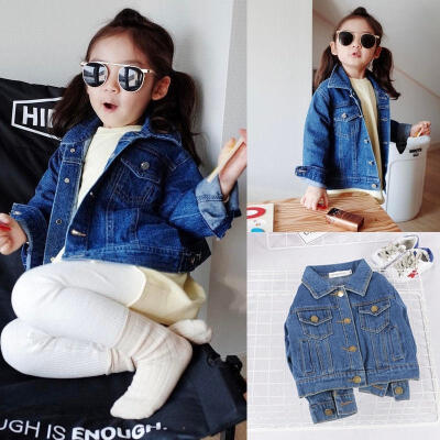 

Girls&39 Fall Jeans Jacket Long Sleeve Pocket Denim Jacket Coat Children Age 1-6Y