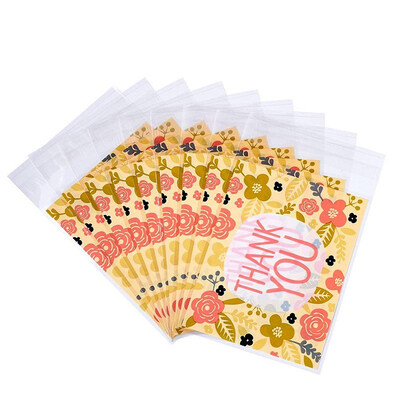 

FUNNYBUNNY 100 PCS THANK YOU Pink Flower Cookie Packaging Self-adhesive Plastic Bags for Wedding Party Bakery Party