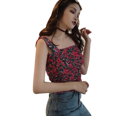 

Summer Fashion Women Small Floral Print Ruffles Tank Top Sleeveless Shirt Tunic Casual Crop vest