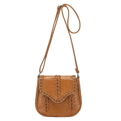 

New Fashion Women Crossbody Bag PU Leather Hollow Out Woven Braided Vintage Casual Shoulder Bag