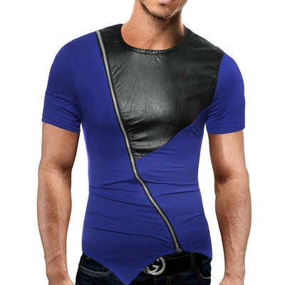 

Fashion Mens Slim Fit Zipper Short Sleeve Muscle Tee T-shirt Casual Tops Blouse