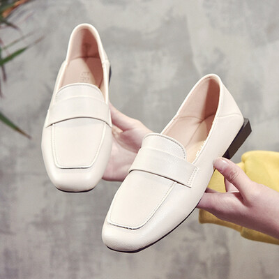 

Square head retro small leather shoes women spring Korean version of the big heeled lazy loafers British single shoes