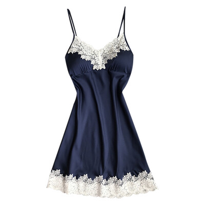 

Women Sexy Comfortable Lace Printed Spaghetti Strap Dress Pajamas Soft Leisure Nightgown
