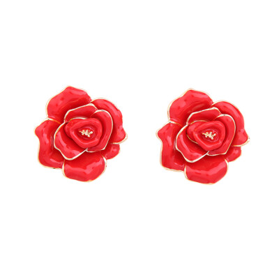 

Boho Big Red Rose Stud Earrings For Women Bohemian Style Jewelry Girl Party Statement Earrings Women Gifts