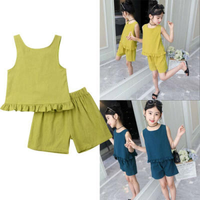 

2pcs Summer Toddler Kids Baby Girl Outfits Tank Top T-ShirtShorts Clothes Set