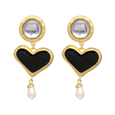 

AOTEMAN Fashion Heart crystal dangle statement dangle earrings Vintage big black boho za earrings for women ethnic jewelry