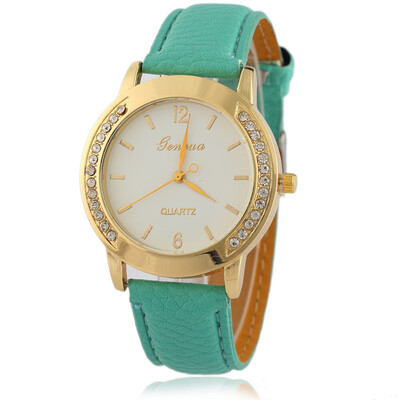 

New ladies Geneva belt watch with diamonds fashion quartz watch candy color strap foreign trade