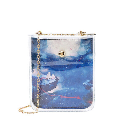 

New Style Womens Handbags PVC Clear Transparent Chains Alphabet Jelly Bag Tote Casual Handbag Print Messenger Fashion Hot 2019