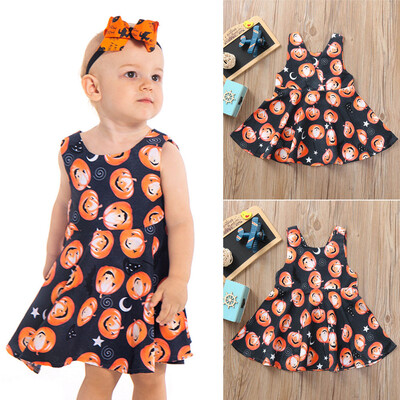 

Toddler Infant Baby Girls Pumpkin Print Dresses Halloween Costume Outfits