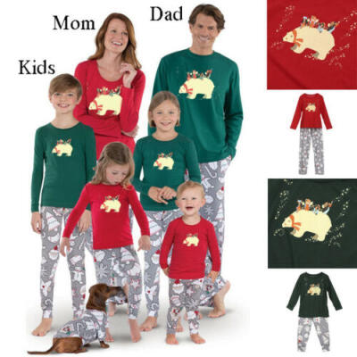 

Family Matching Christmas Cotton Pajamas Set Women Men Kids Nightwear Sleepwear