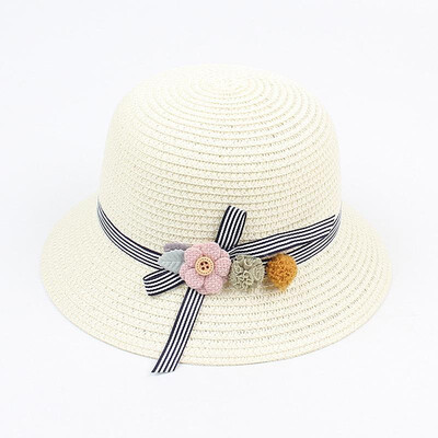 

Girls Straw Hat Striped Bowknot Flower Foldable Sweet Cute Sun Summer Floppy Kids Beach Vacation Cap