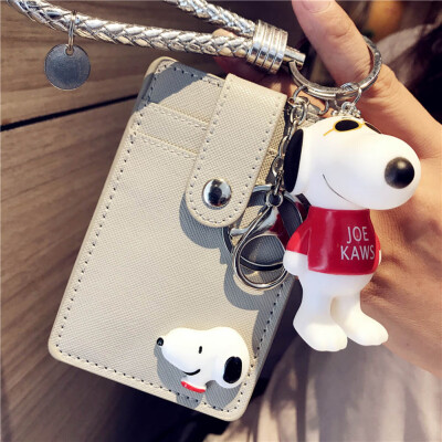 

3 Card Slots Girl Women Cartoon Dog Id Card Holder Card Bag Student Card Holder Key Chain Cute Bank Card Set