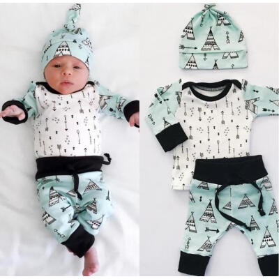 

Adorable Newborn Baby Boys Girls Long Sleeve Tops Pants Leggings Hat Outfits Set Clothes D