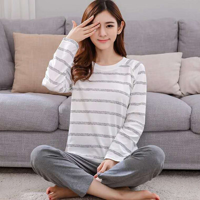 

Womens Printed Pajama Set Long Sleeve Tops Elastic Pants Sleepwear Nightwear