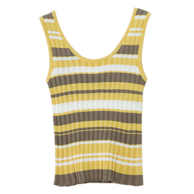 

Women Fashion Casual Cotton All-match Striped Ice Silk Camisole Vest Sleeveless T-shirt Top