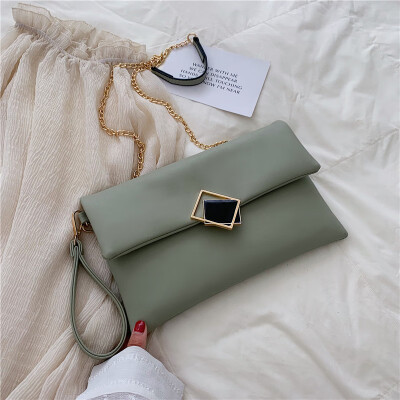 

Qiao Bani 2019 new European&American style fashion simple solid color chain envelope bag hand shoulder diagonal female bag tide