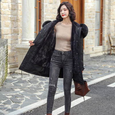 

Tailored Women Fashion Outerwear Cotton-padded Jackets Plush Pocket Faux Fur Hooded Coat