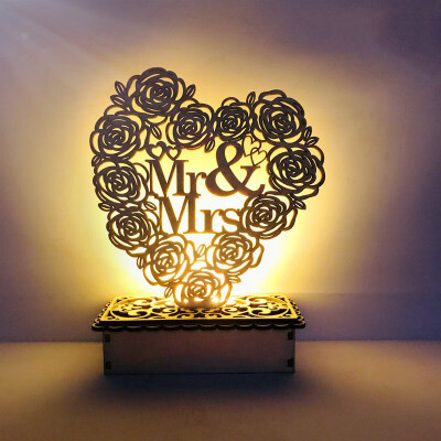 

Vintage Style Heart-Shape DIY Wooden Sign With LED Night Light Table Light For Wedding Valentines Day Party Ornament Decoration