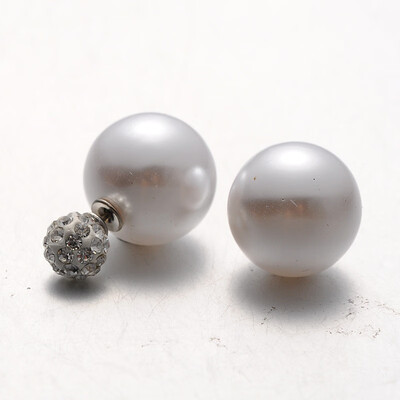 

Plastic Pearl with Polymer Clay Rhinestone Ball Stud Earrings Gainsboro 816mm Pin 08mm