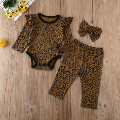 

Infant Baby Girls Boys Leopard Clothes Ruffle Romper Tops Pants Headband Outfits