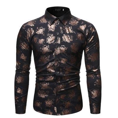 

Slim Fit Floral Print Shirts Luxury Long Sleeve Shirts Casual Plus Size Tops for Men