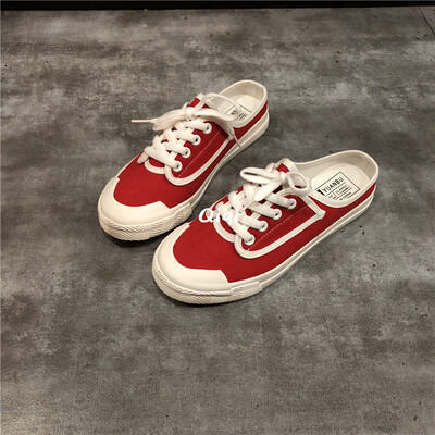 

2019 New Tide Shoes Student Canvas Shoes Children Summer Korean Lazy Shoes Female One Pedal&Half Shoes&Half Supports