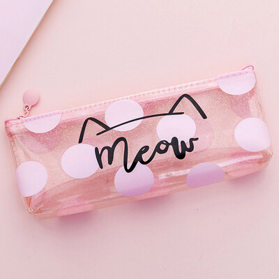 

Pink Transparent Cat Simple Storage Pencil Case Cute Design Popular