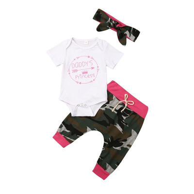 

Newborn Infant Baby Girl Boy Short Sleeve Romper Bodysuit Jumpsuit Camouflage Pants Hat Outfit Clothes Set