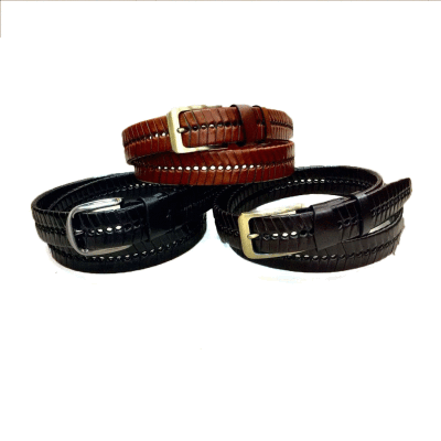 

New handmade woven leather mens belt with self-strap wild casual