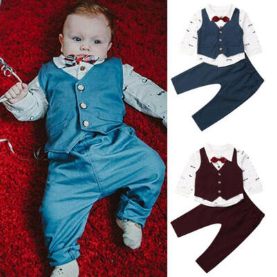 

US New Baby Kid Boy Tuxedo Suit Shirt Waistcoat Top Pants Formal Outfits Clothes