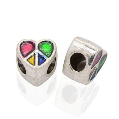 

Antique Silver Tone Alloy Enamel European Beads Large Hole Heart Beads Colorful 11x11x8mm Hole 4mm