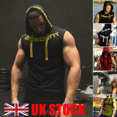 

UK Mens Hooded Hoodie Vest Tank Tops Sweatshirt Gym Muscle Sleeveless T-shirt