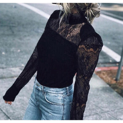 

Sexy Women&39s Long Sleeve Bodysuit Sheer Tops Floral Lace Blouse Shirt Top Blouse