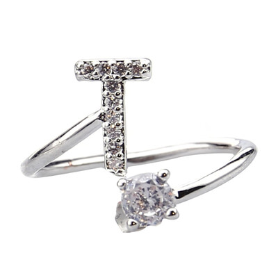 

26 Letter Silver Ring Solitaire Crystal Wedding Day Party Ring Jewelry for Women