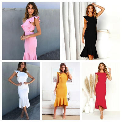 

Sexy Women Backless Bodycon Evening Party Cocktail Club Maxi Dress Solid Color Summer Clothes