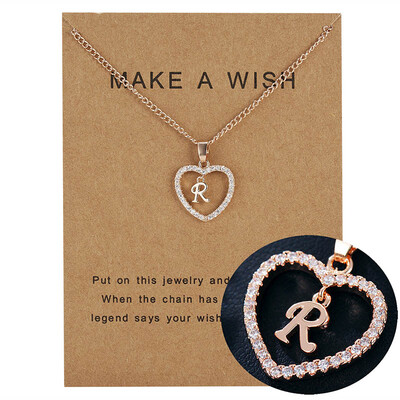 

Make A Wish 26 Letters Alphabet Pendant Necklace Cubic Zirconia Love Heart Crystal Charm Necklace for Women Jewelry With Card