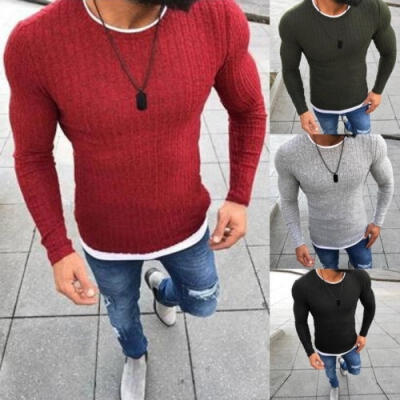 

Men Casual Long Sleeve O-neck Knitted Cardigan Pullover Jumper Sweater Shirt Top