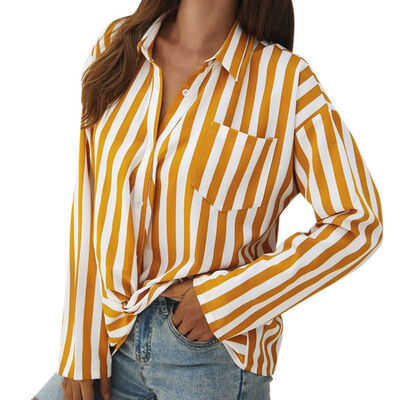 

Women Autumn Personality Loose Stripes Long Sleeve Concise All-match Button-down Shirts
