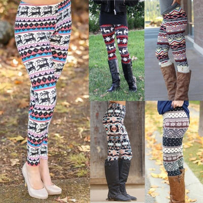 

Women Stretchy Xmas Deer Print Leggings Casual Skinny Leggings Slim Pencil Long Pants Trousers