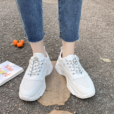 

LZJ New WomenS Flats Sneakers Fashion White Vulcanized Shoes Women Lace Up Round Toe Breath Air Mesh Running Shoes Size 35-40