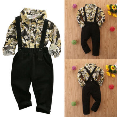 

US Infant Baby Kids Boys Camouflage Top RomperBraces Pants Suit Outfit Clothing