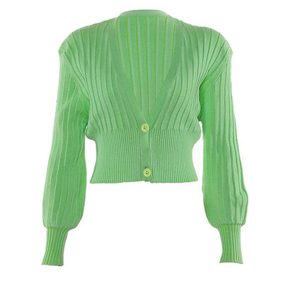 

Autumn Winter Women Sweater Deep V-neck Lantern Sleeve Cardigan Short Solid Color Casual Fashion Sweater Female Tops