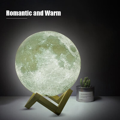 

3D Printing Clap Moon Light USB Rechargeable 3-Color Dimmable Night Lamp Bedroom Decor with Wooden Stand