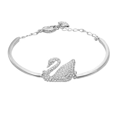 

Fashion Luxury Zircon Crystal Silver Plated Swan Bangle Bracelet