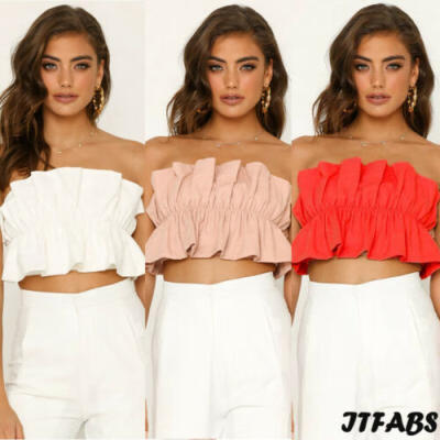 

Womens Top Plain Pleat Stretch Boob Tube Strapless Bandeau Vest Bra Crop Top